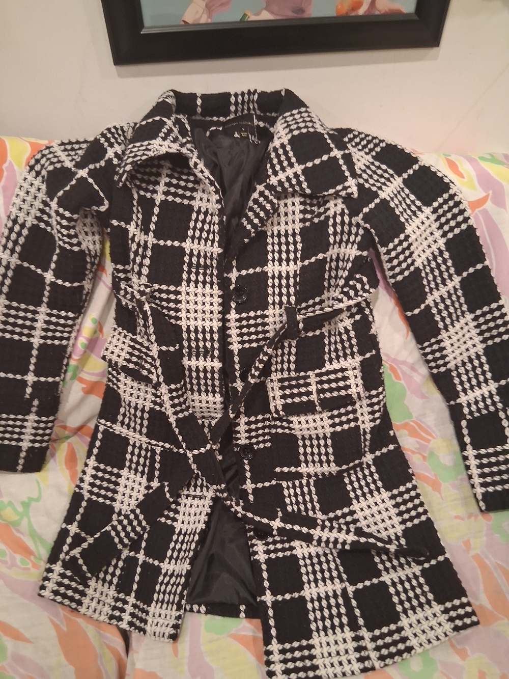 Black & White Plaid Women's Coat - Picture 2 of 8